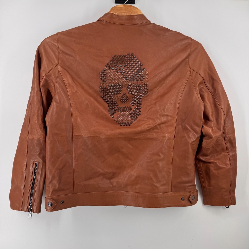 Robert Graham Roscoe Jacket Mens 2XL Brown Lamb Leather Studded Skull Motorcycle